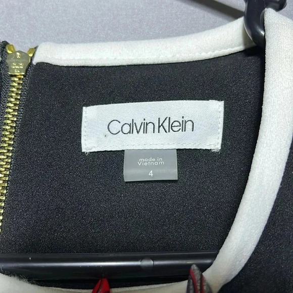 Calvin Klein Sheath Midi Dress Flounce Sleeve Black & White Funeral‎ Graduation - Picture 3 of 7